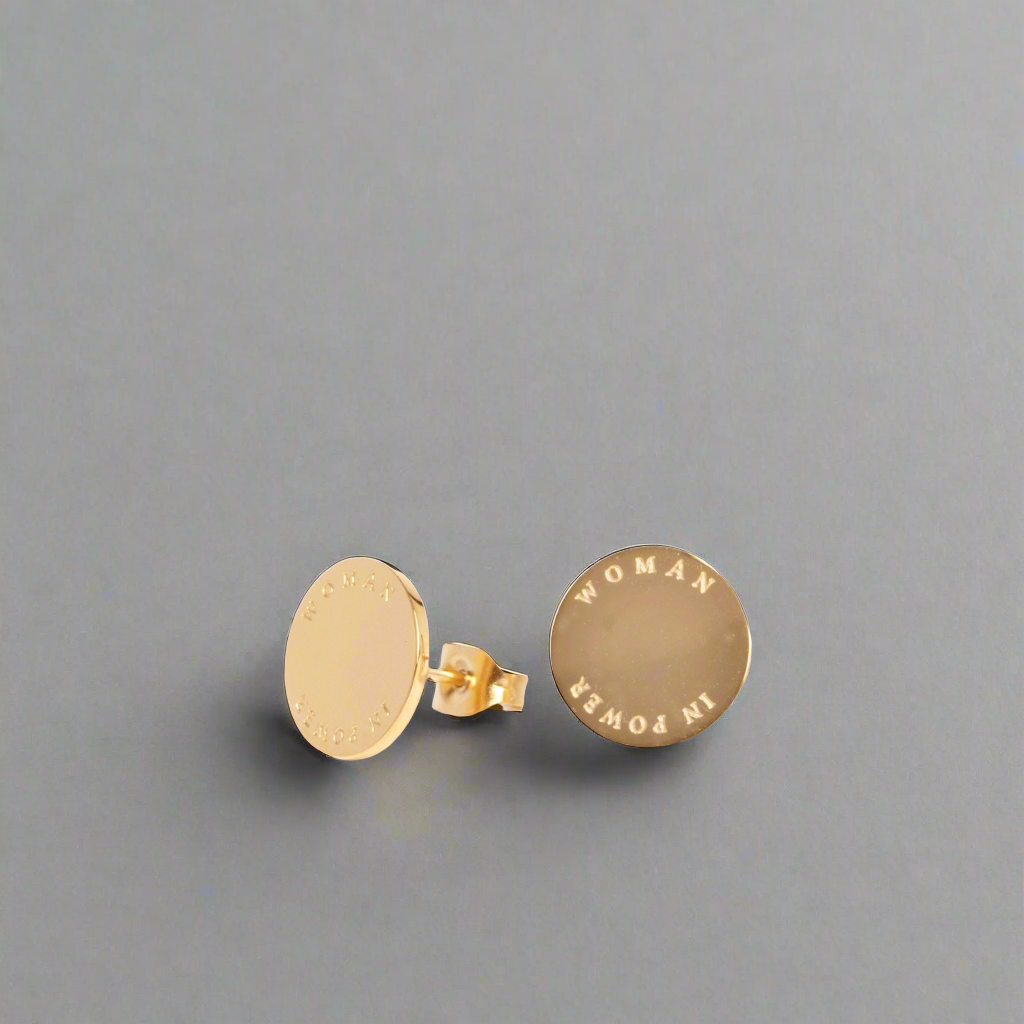 Woman In Power Studs Gold | Inspirational Jewellery