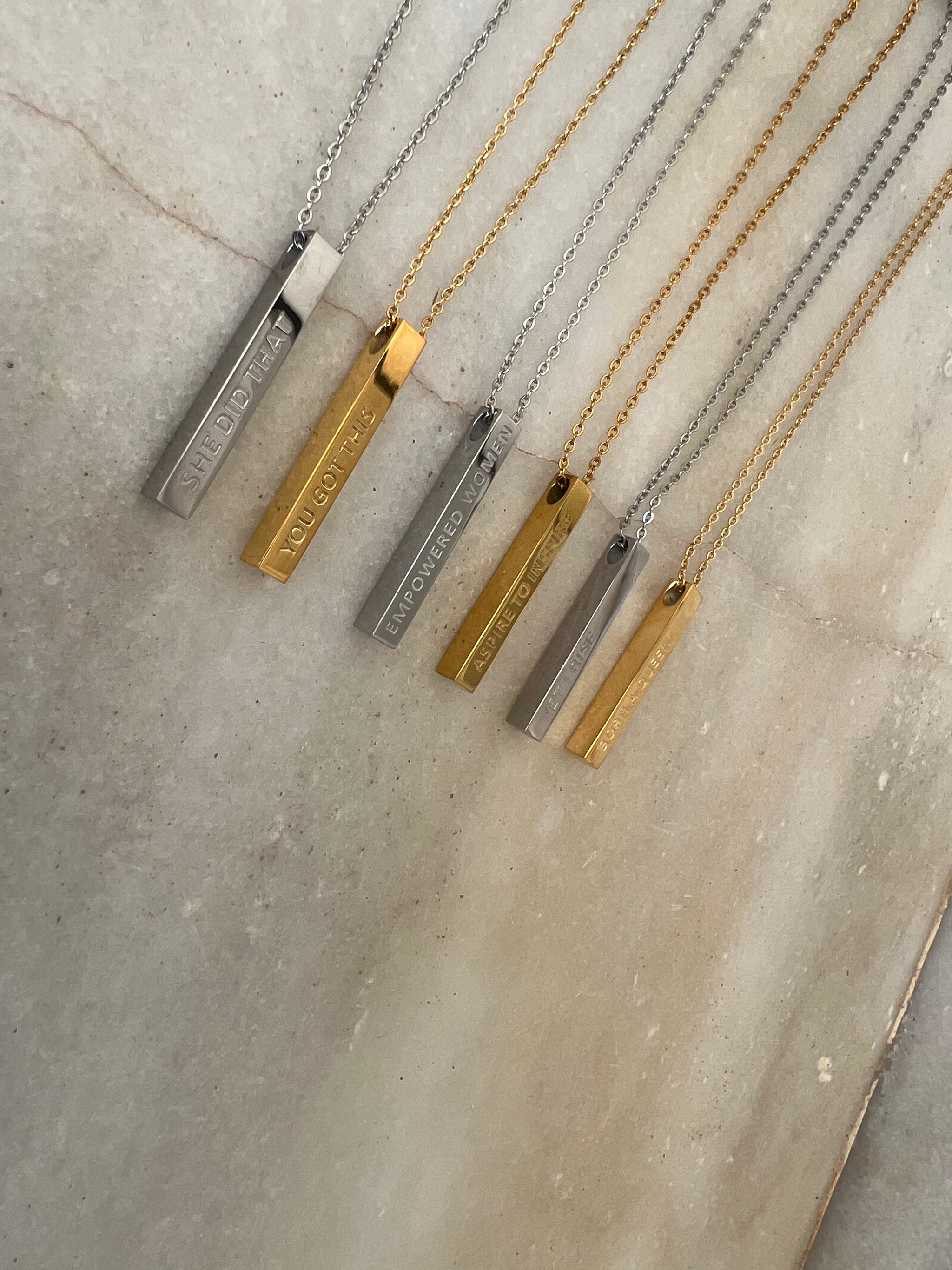 Inspirational quotation necklaces stainless steel gold and silver 