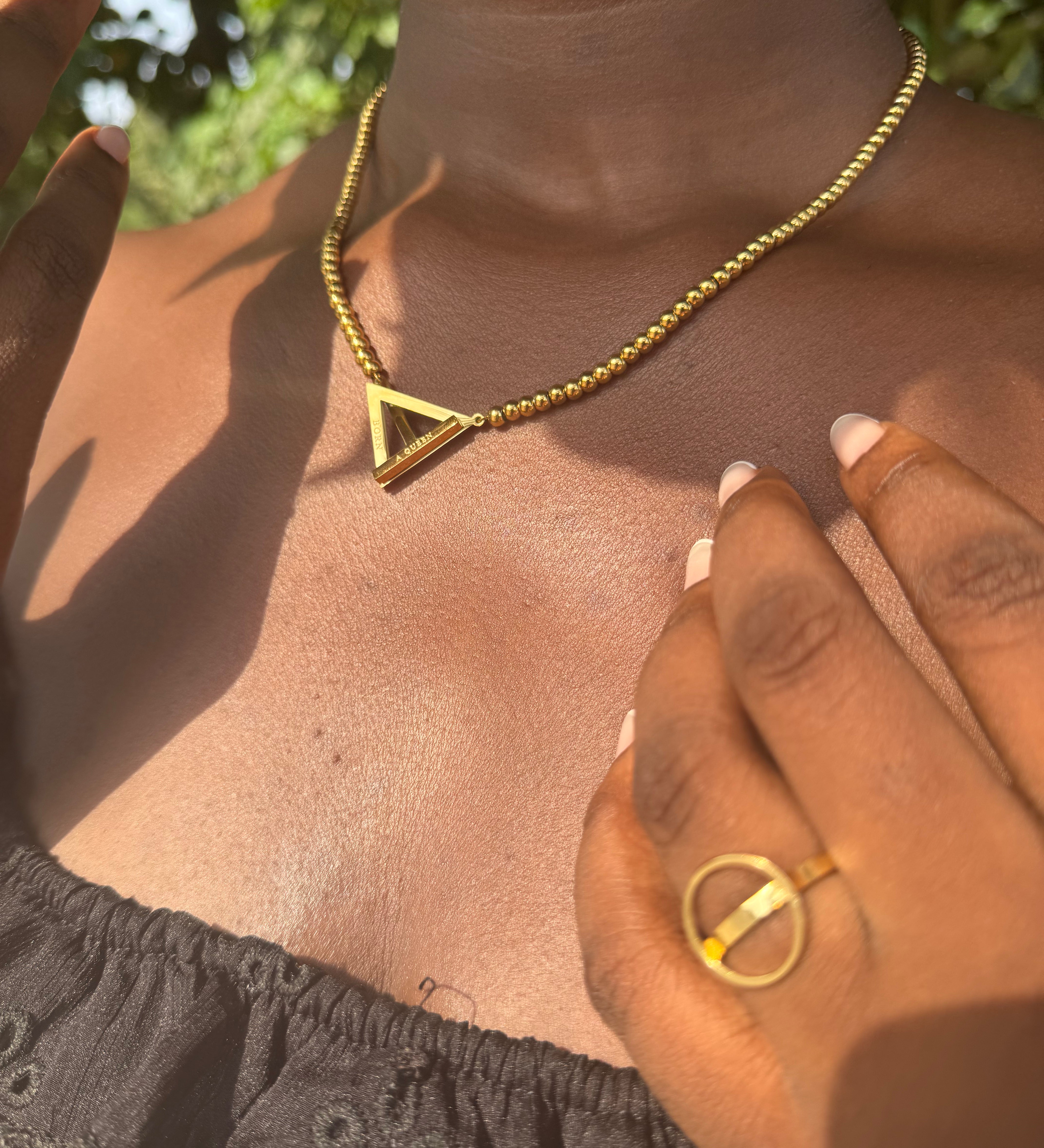Born a Queen Stainless Steel Beaded Necklace in Gold– A symbol of strength and empowerment. [Motivational and inspirational jewellery], [beautiful jewellery].