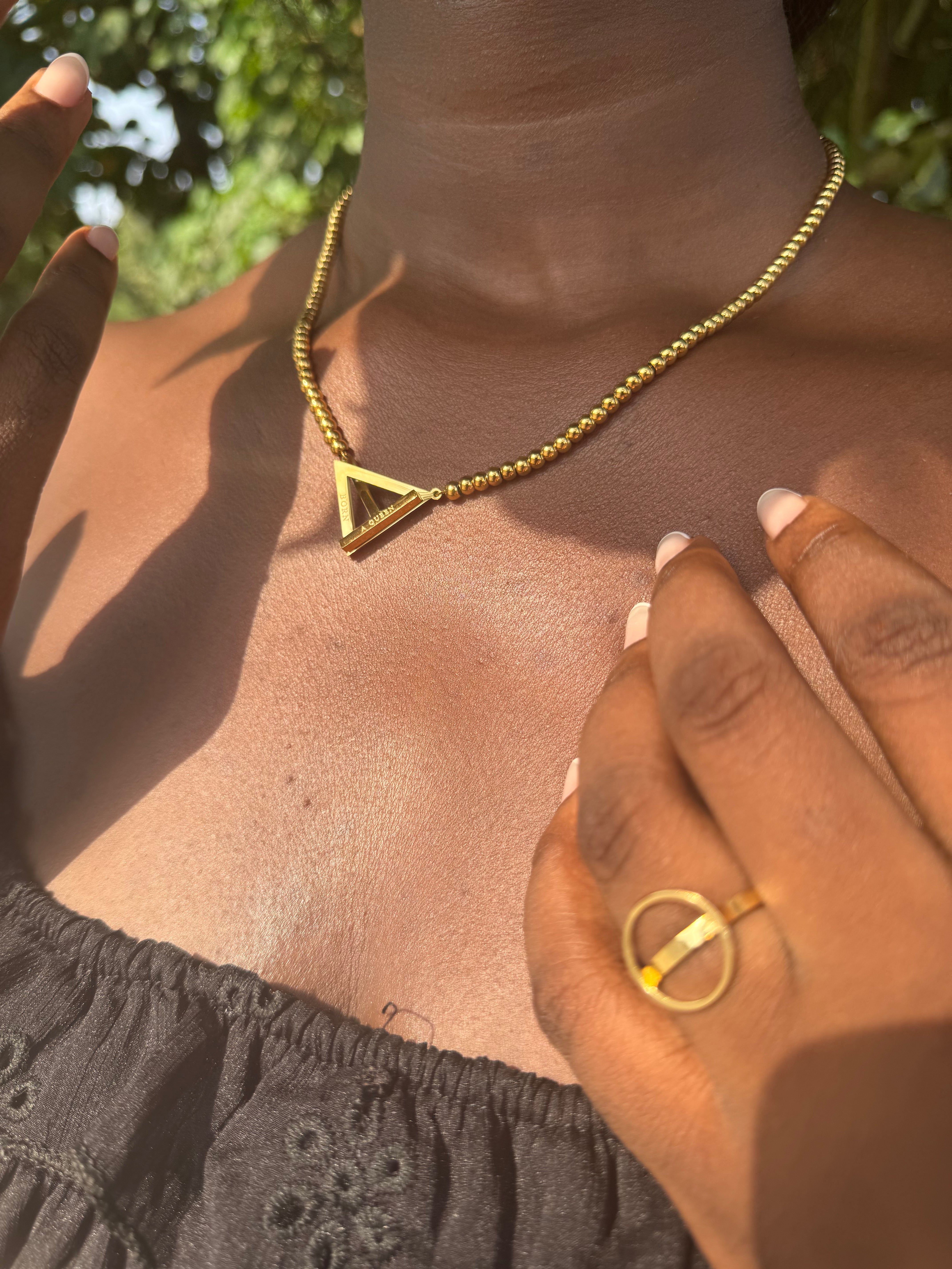 Born a Queen Stainless Steel Beaded Necklace in Gold– A symbol of strength and empowerment. [Motivational and inspirational jewellery], [beautiful jewellery].