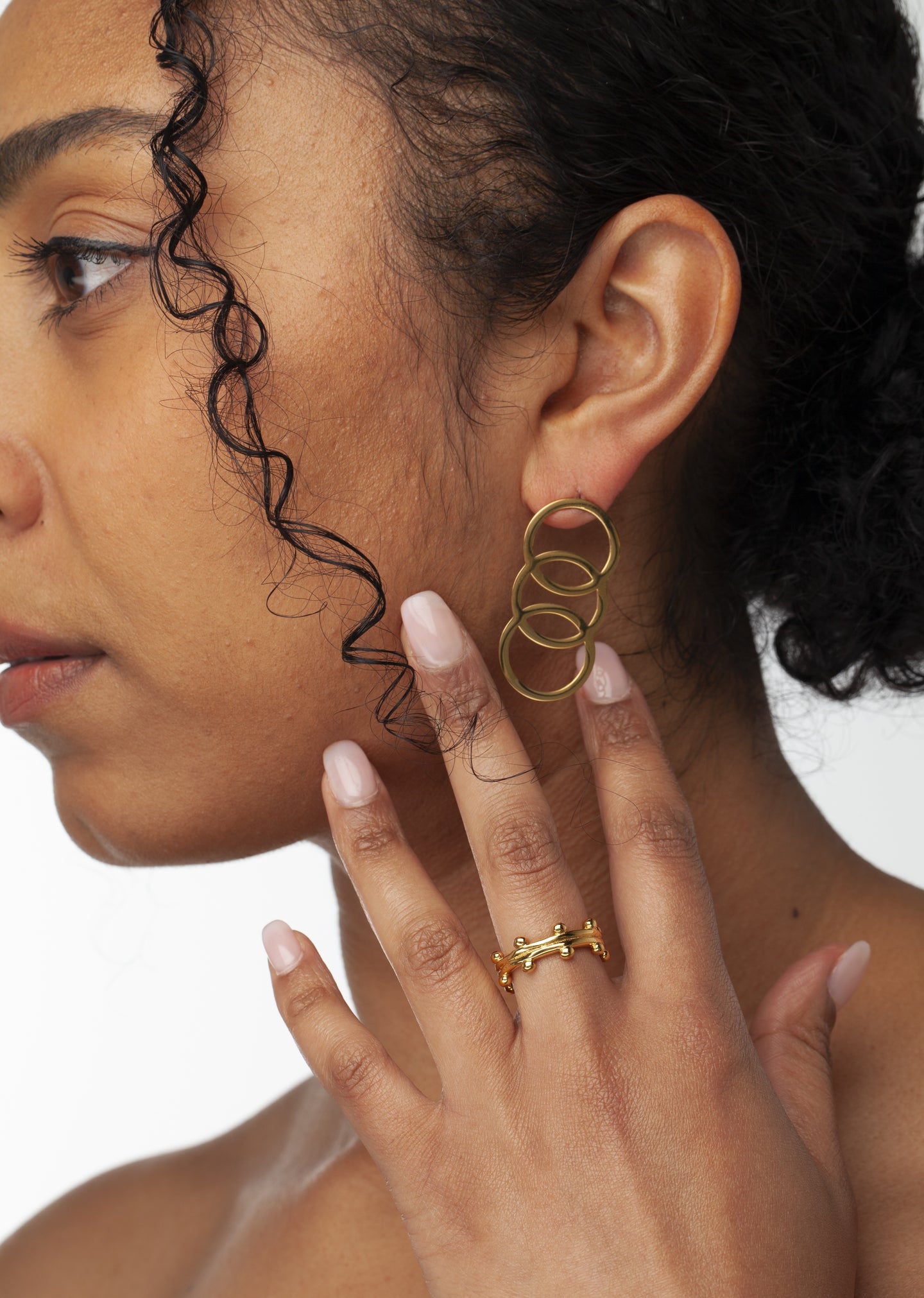Unity gold drop earrings and unity bobble ring gold stainless steel