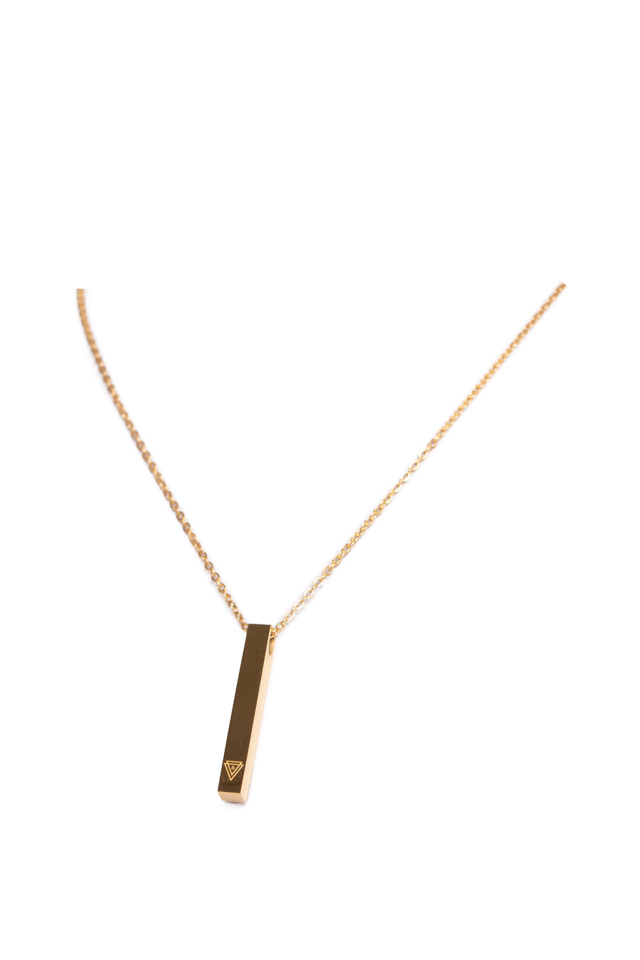 Back of gold empowering rectangular necklace