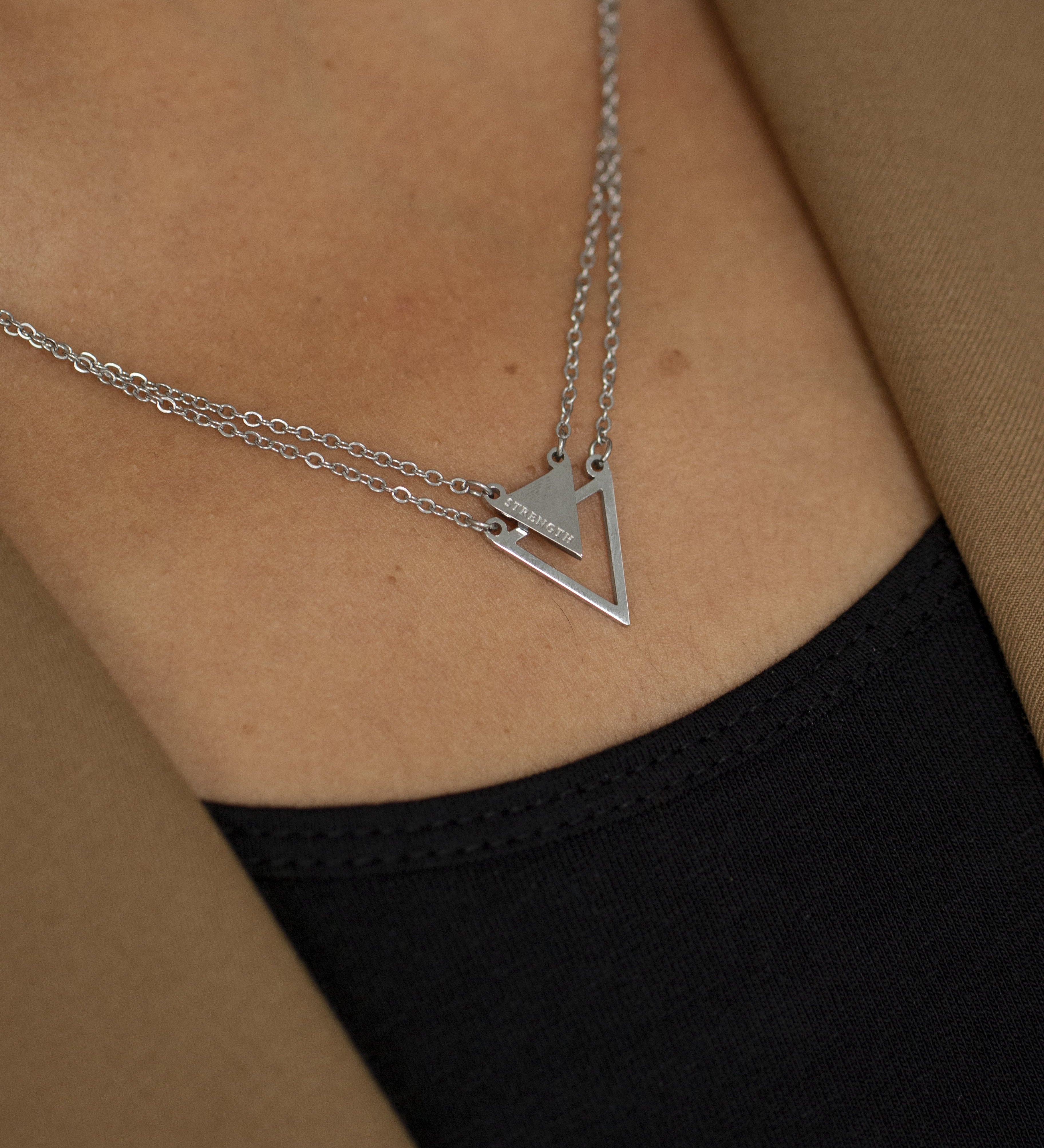 Strength Triangle Double Chain Necklace Silver | Inspirational Jewellery