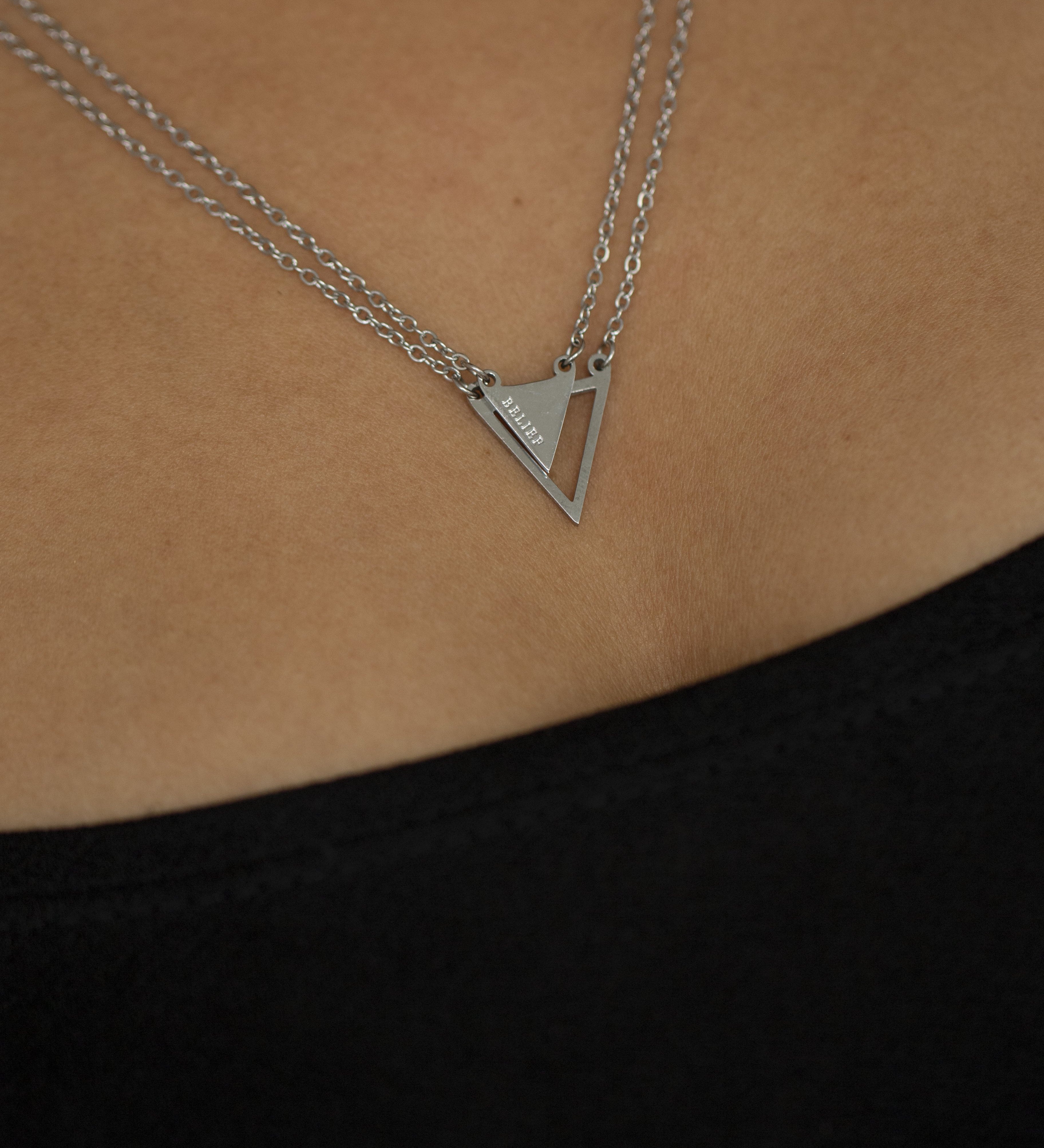 Belief Triangle Double Chain Necklace Silver | Inspirational Jewellery