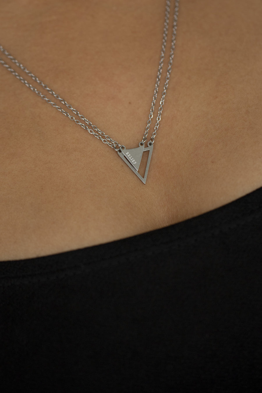 Belief Triangle Double Chain Necklace Silver | Inspirational Jewellery