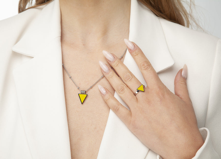 Happiness Yellow Triangle Ring Silver, [motivational and inspirational Jewellery], [beautiful Jewellery]