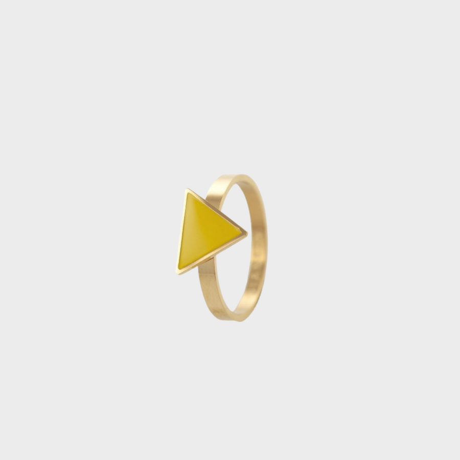 Happiness Yellow Triangle Ring Gold, [motivational and inspirational Jewellery], [beautiful Jewellery]