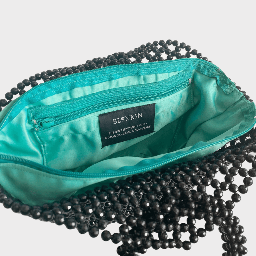 'FIERCE' Handcrafted Black Beaded Bag - Blanksn Jewellery-[motivational and inspirational Jewellery]- [beautiful Jewellery]