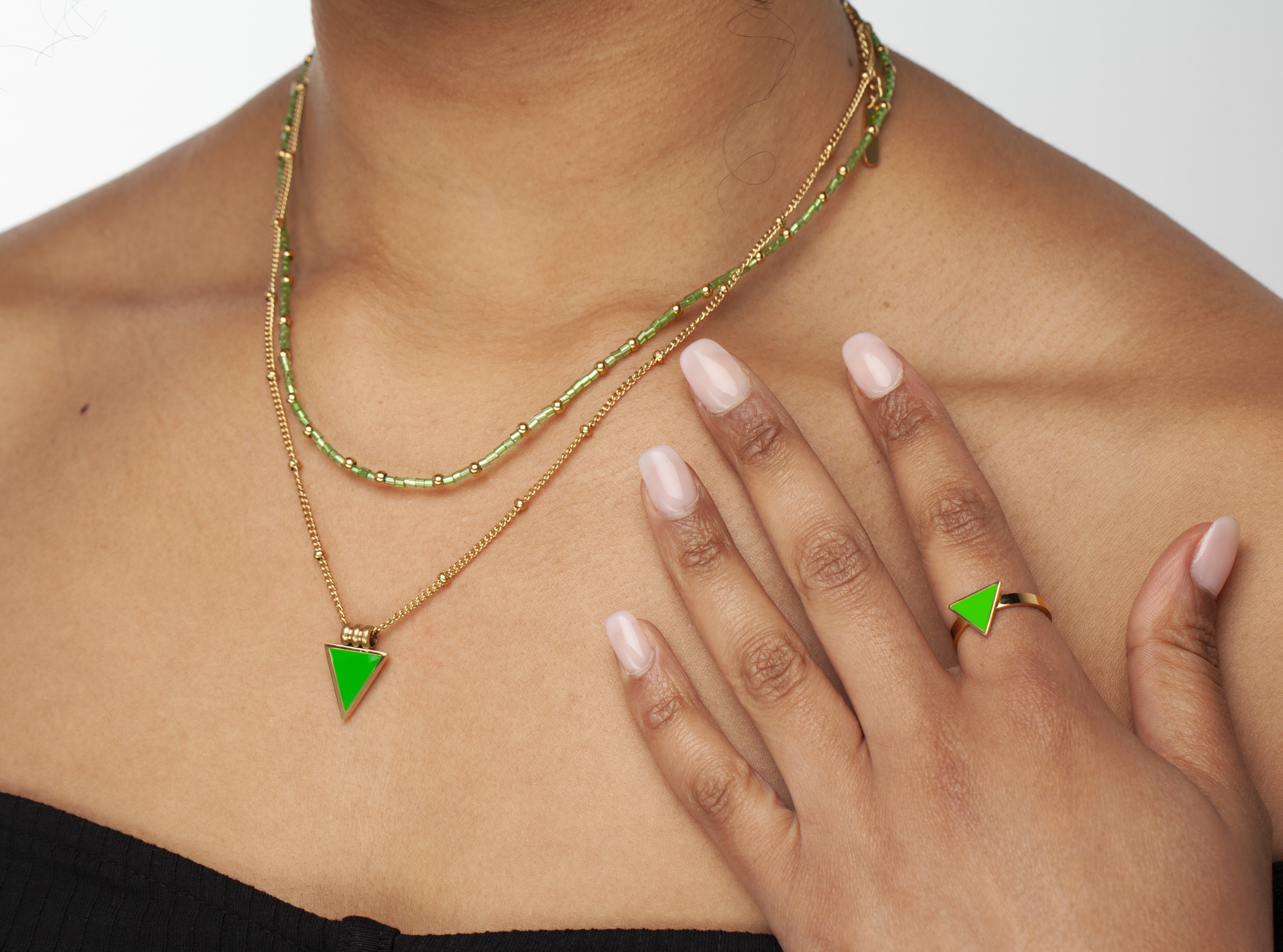 Healing Green Triangle Ring Gold, [motivational and inspirational Jewellery], [beautiful Jewellery]