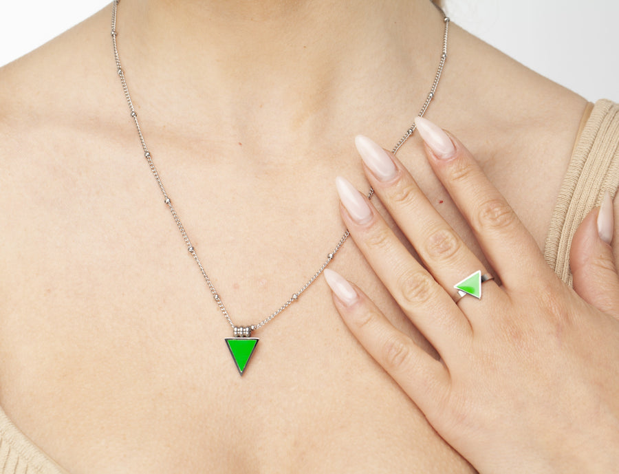 Healing Green Triangle Ring Silver, [motivational and inspirational Jewellery], [beautiful Jewellery]