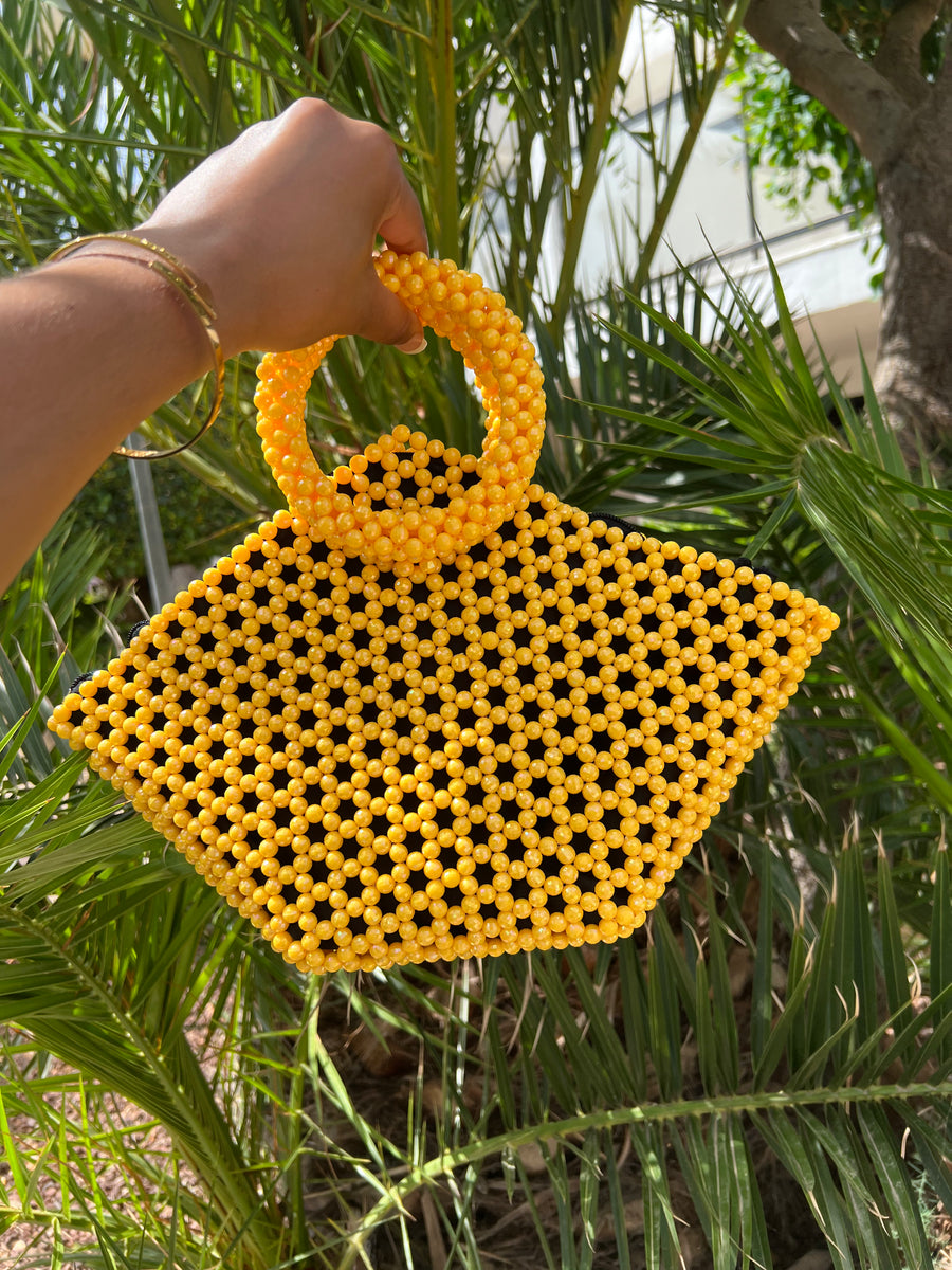 Yellow beaded bag hotsell