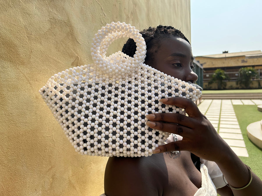 'HALO' Handcrafted White Beaded Bag - Blanksn Jewellery-[motivational and inspirational Jewellery]- [beautiful Jewellery]