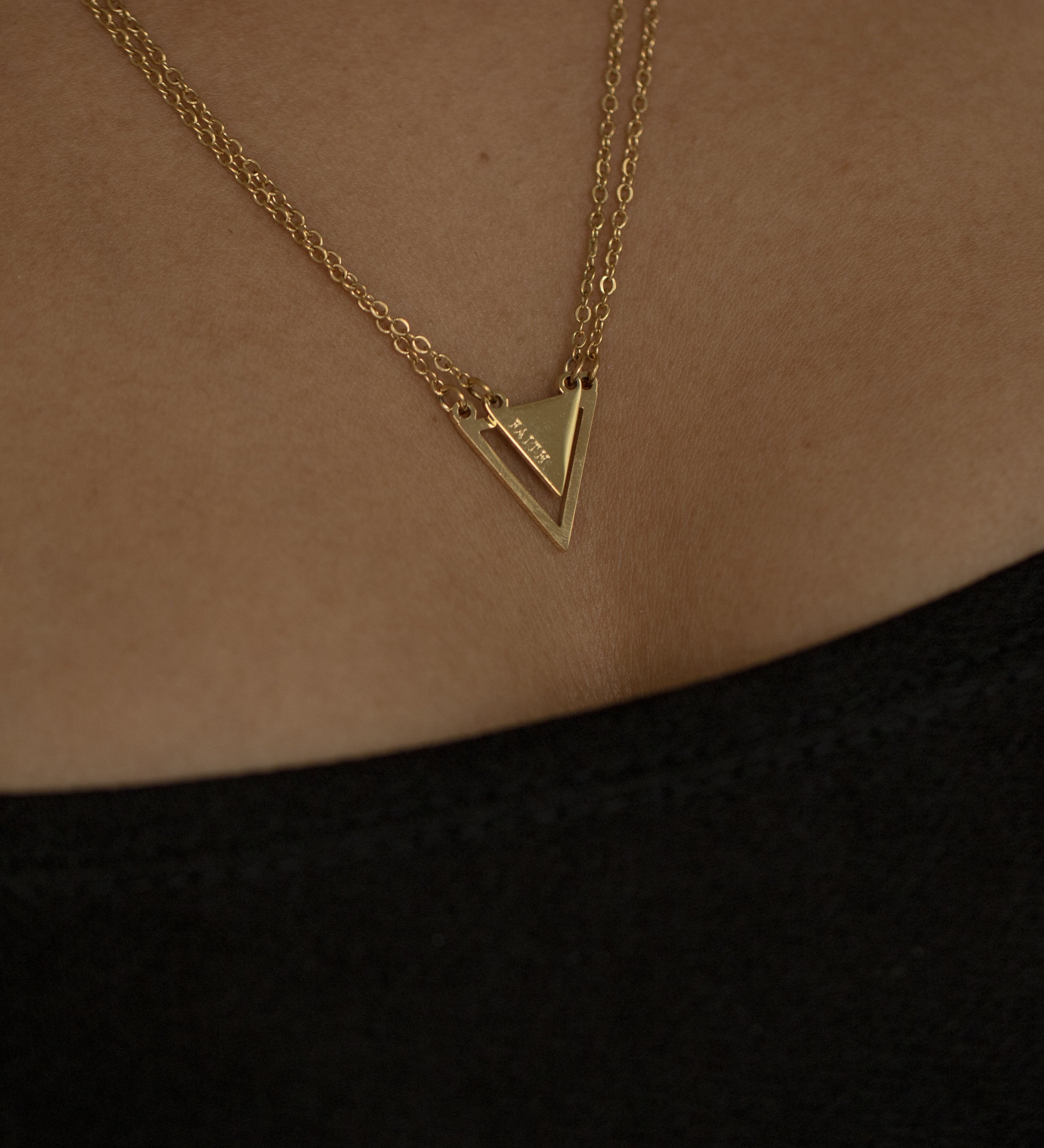 Faith Triangle Double Chain Necklace Gold | Inspirational Jewellery
