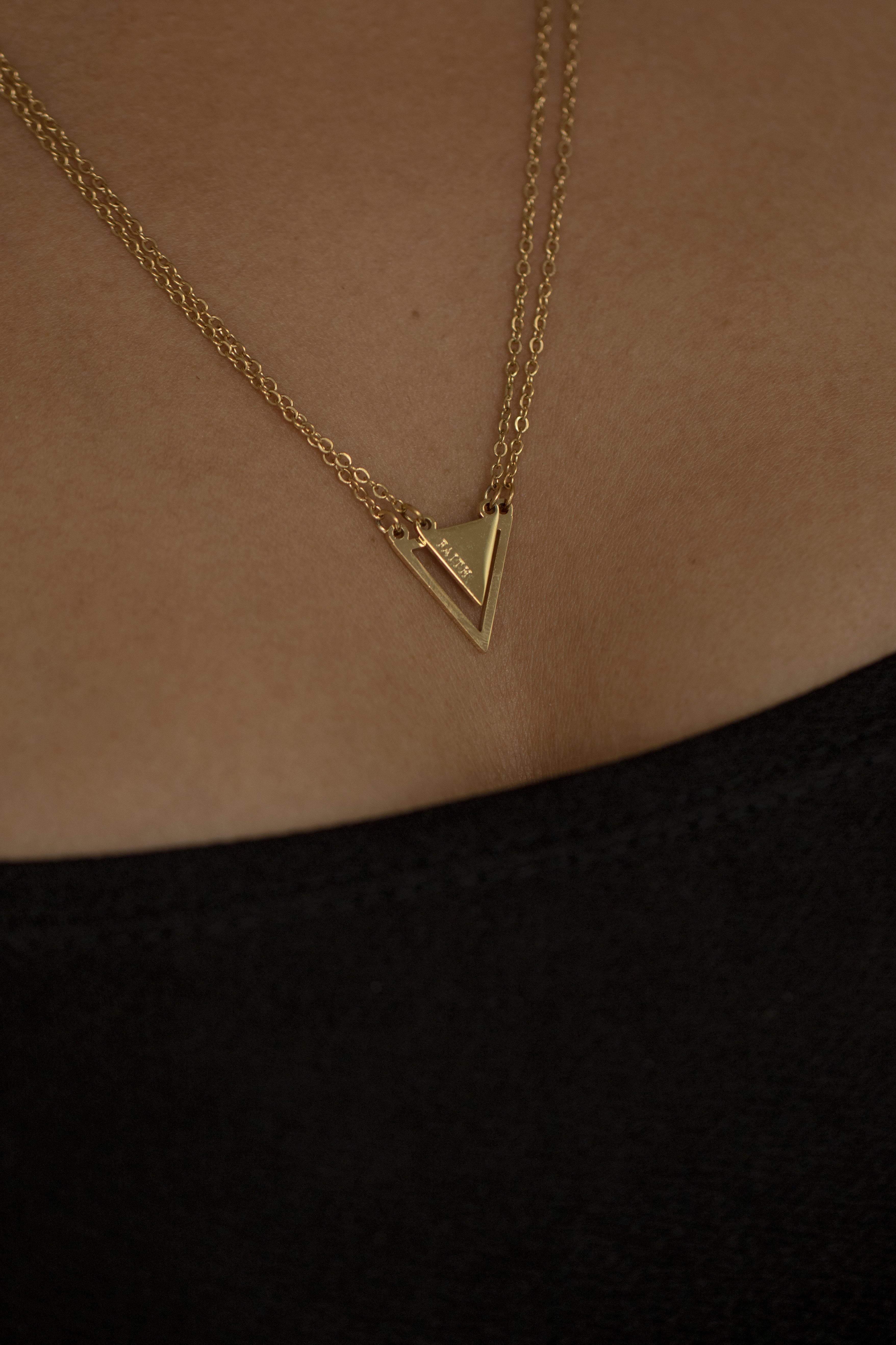 Faith Triangle Double Chain Necklace Gold | Inspirational Jewellery